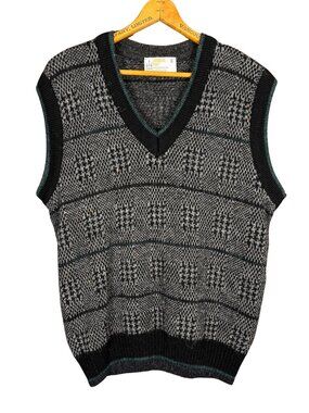 Vintage 90s Houndstooth Sweater Vest Mens Medium, London Fog Knit Vest, Grunge